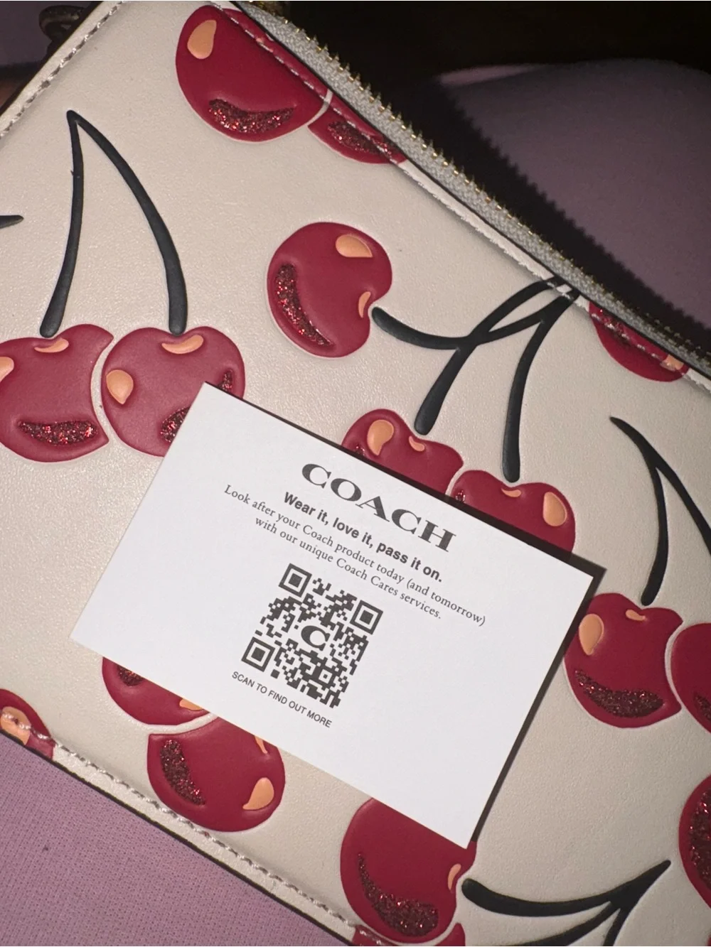 Coach White Cherry-Print Shoulder Bag with Red Strap